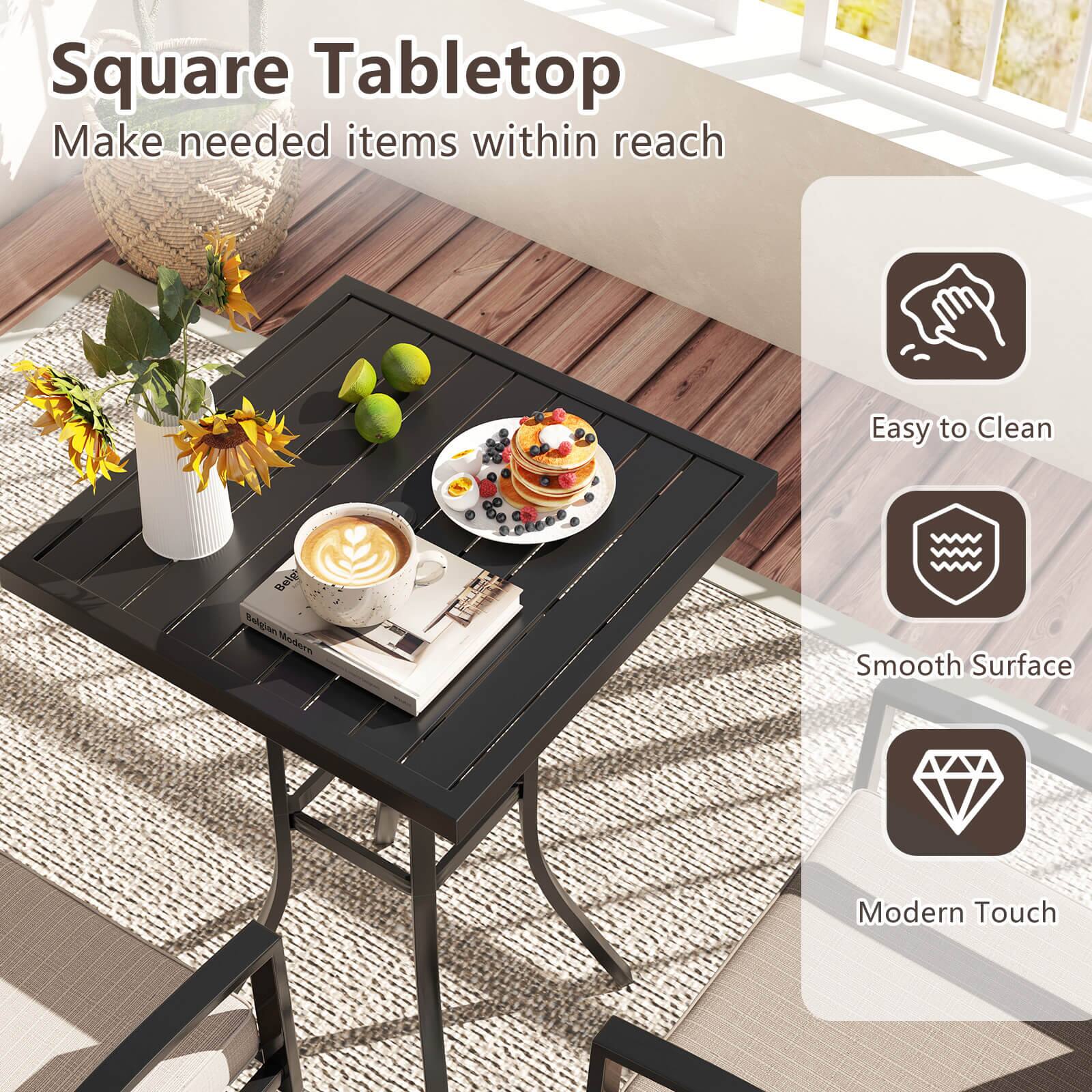 Square Tabletop  
Make needed items within reach  

Easy to Clean  
Smooth Surface  
Modern Touch