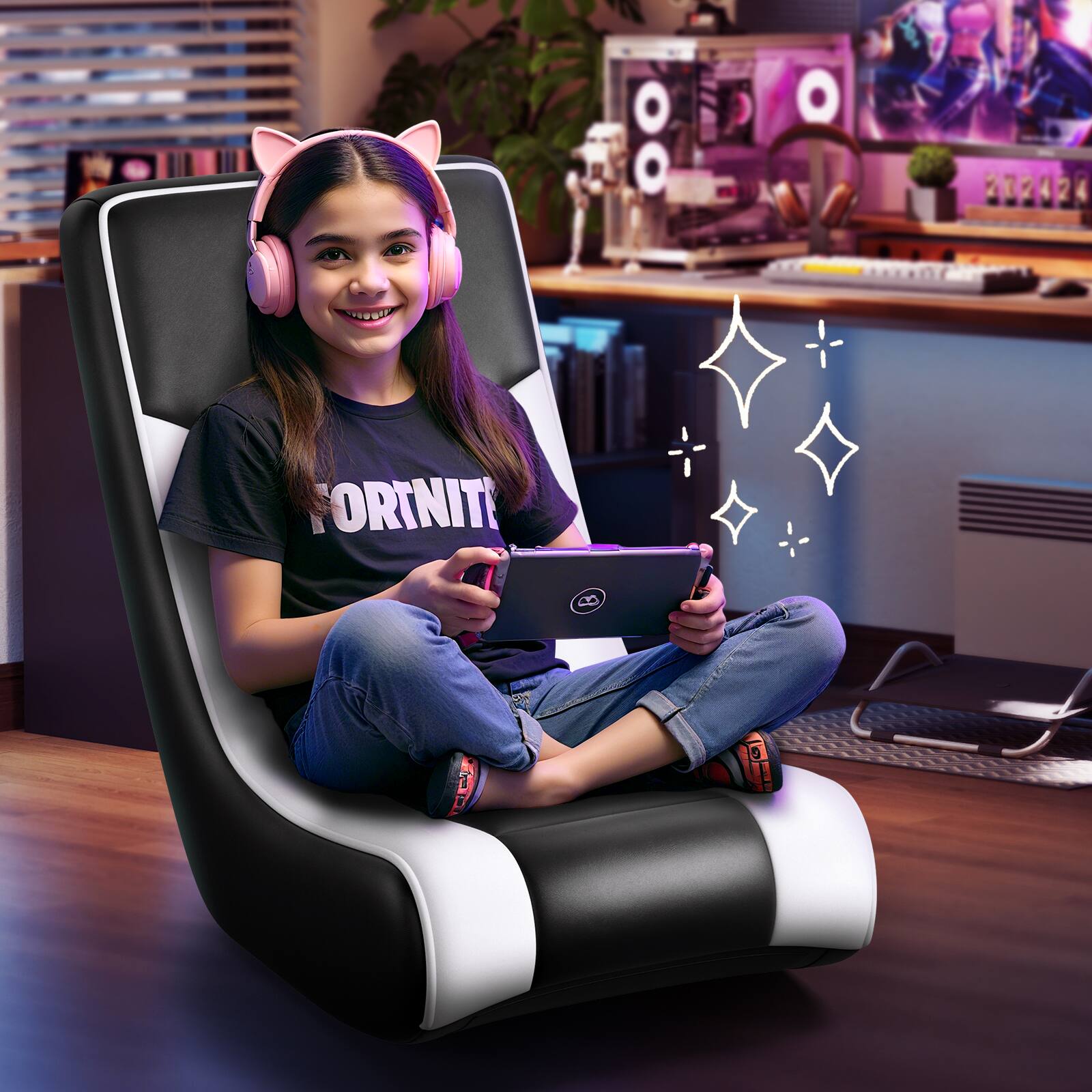 Alt View 1. GTPlayer - Floor Rocker Gaming Chair Ultra Lightweight Ergonomic Floor Rocking Game Seat for Gaming and Lounging - White.