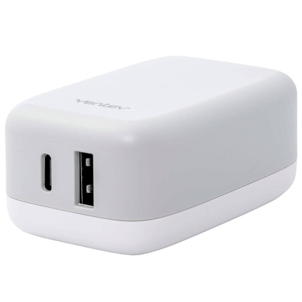 Front. Ventev - 27W ULTRAFAST USB C and USB A Dual Universal Wall Charger - White.