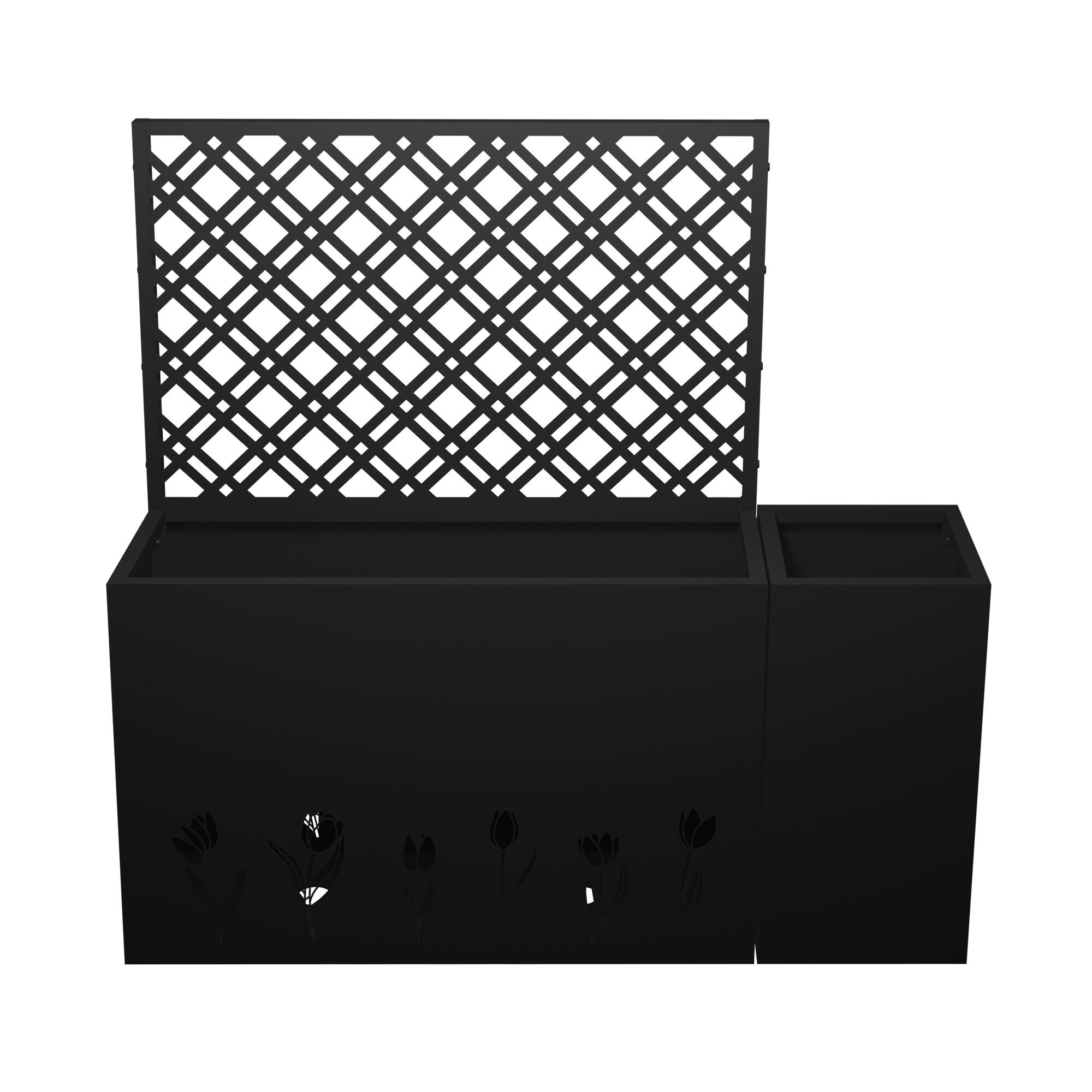 Alt View 5. Loheer - 2-Piece Metal Planter Box with Trellis, 1.97 ft Deep Raised Garden Bed for Indoor Outdoor Use - Black.