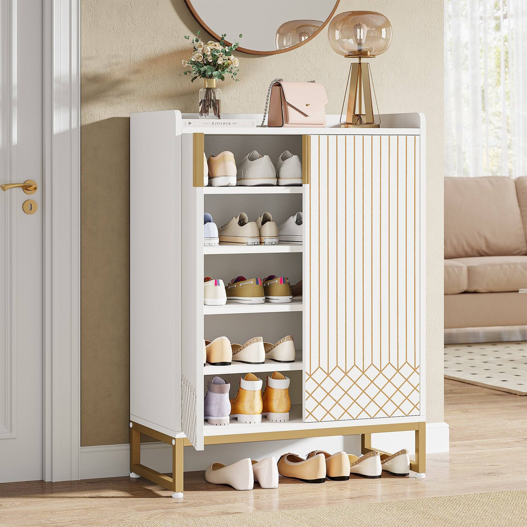 Back. Tribesigns - Office Storage Cabinet with Metal Frame, for Everyday Organization in Workspaces and Office Reception Areas - White.
