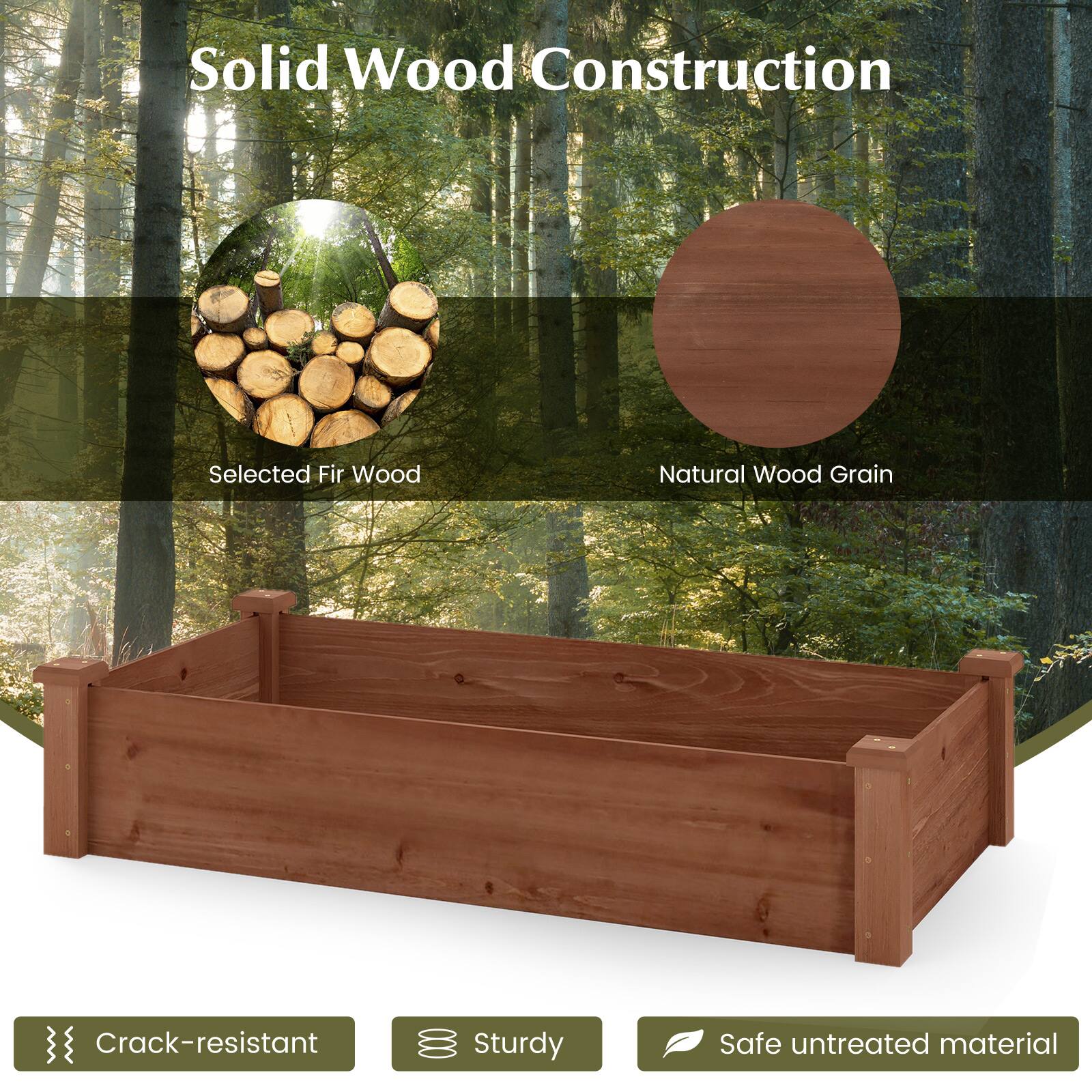Solid Wood Construction  
Selected Fir Wood  
Natural Wood Grain  
Crack-resistant  
Sturdy  
Safe untreated material