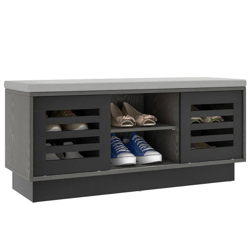 Left. Pefilos - Shoe Bench with 6 Storage Compartments and 3 Adjustable Shelves-Gray, Shoe Storage Organizer for Entryway & Closet - Gray.