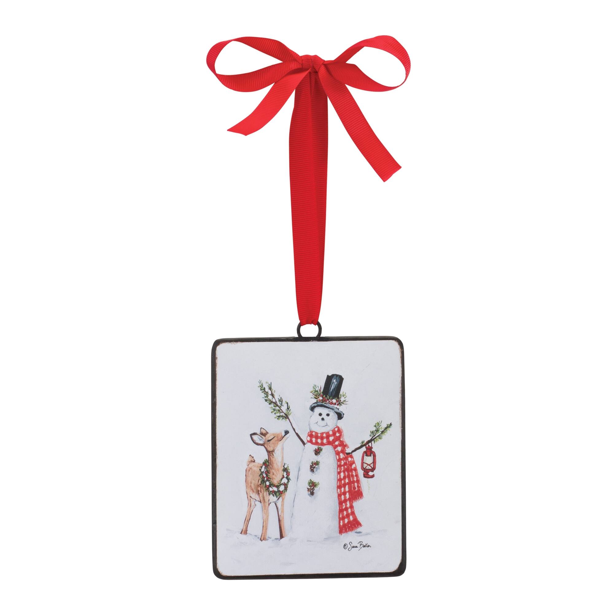 Left. BreeBe - Snowman and Deer Ornament (Set of 12) - White, Brown, Red.