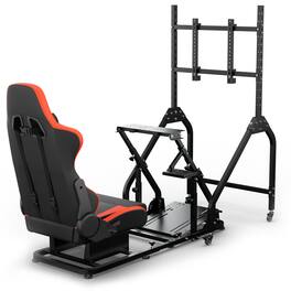 Dardoo - Sim Racing Cockpit with Seat & Swivel Single Monitor Mount, Wheel Pedals Handbrake Not Included - Black/Red