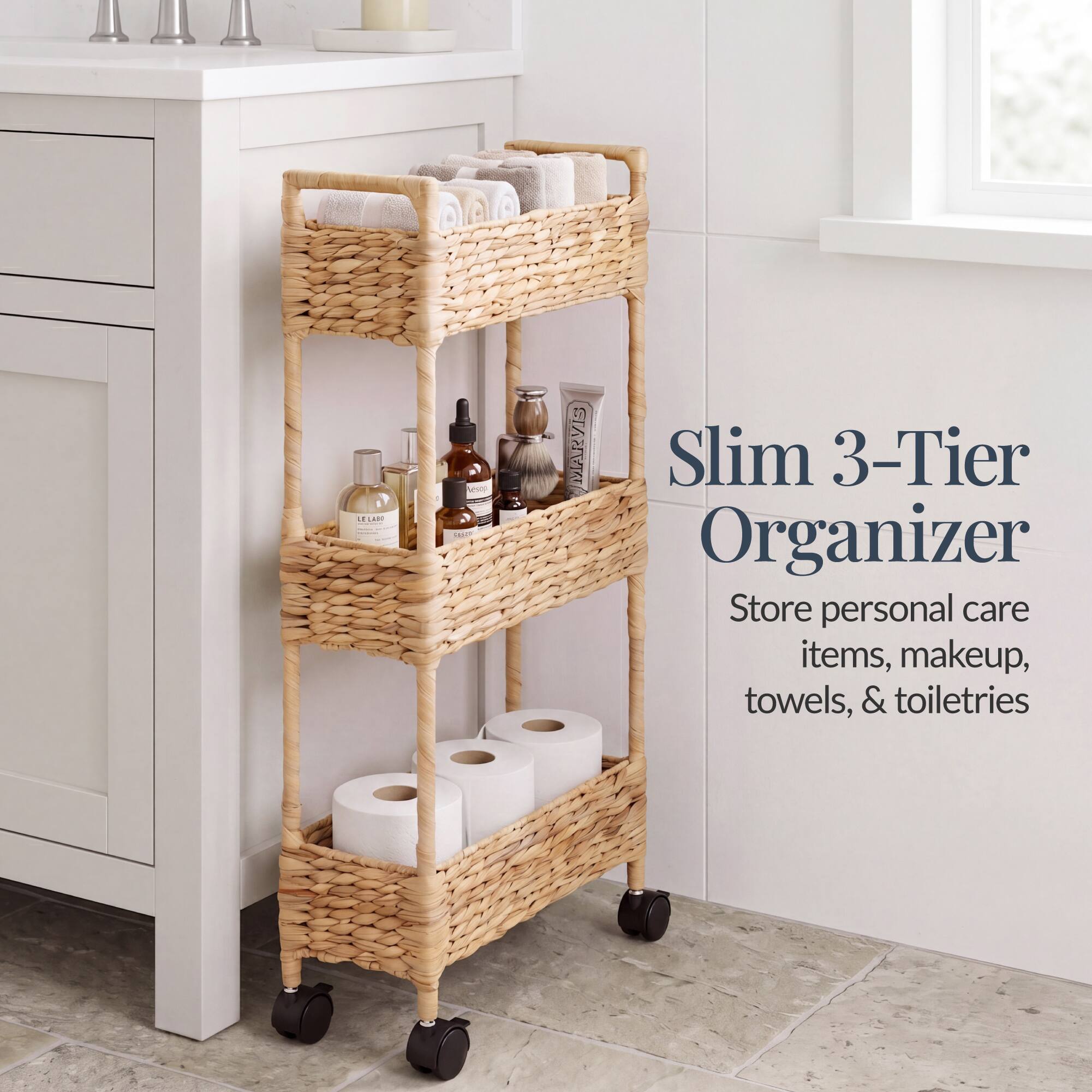 LESAAR Ae SAC ETA MARVIS Slim 3-Tier Organizer Store personal care items, makeup, towels, & toiletries