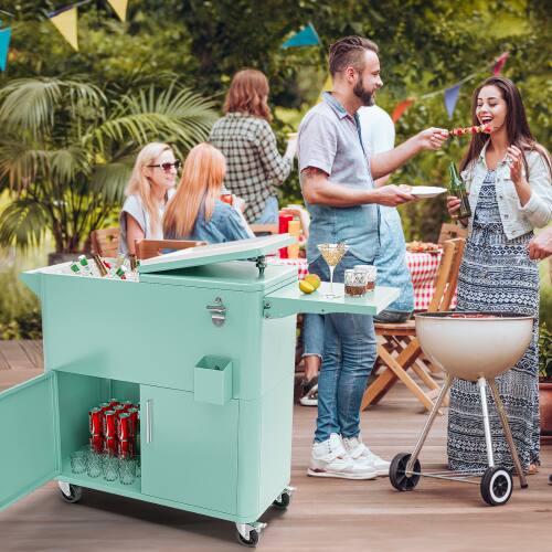 Alt View 7. Winado - 80QT Patio Cooler, Ice Chest with Storage Cabinet, Bottle Opener Drainage for Outdoor Cooler Party, Deck, Pool, Camping - Mint Green.