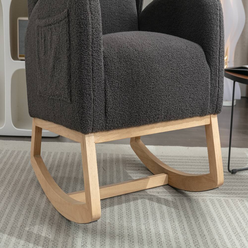 Alt View 6. Loheer - Loheer Teddy Fabric Rocking Chair Dark Gray Ergonomic Nursery Rocker with Wood Legs 300 lbs Capacity - Dark Gray.