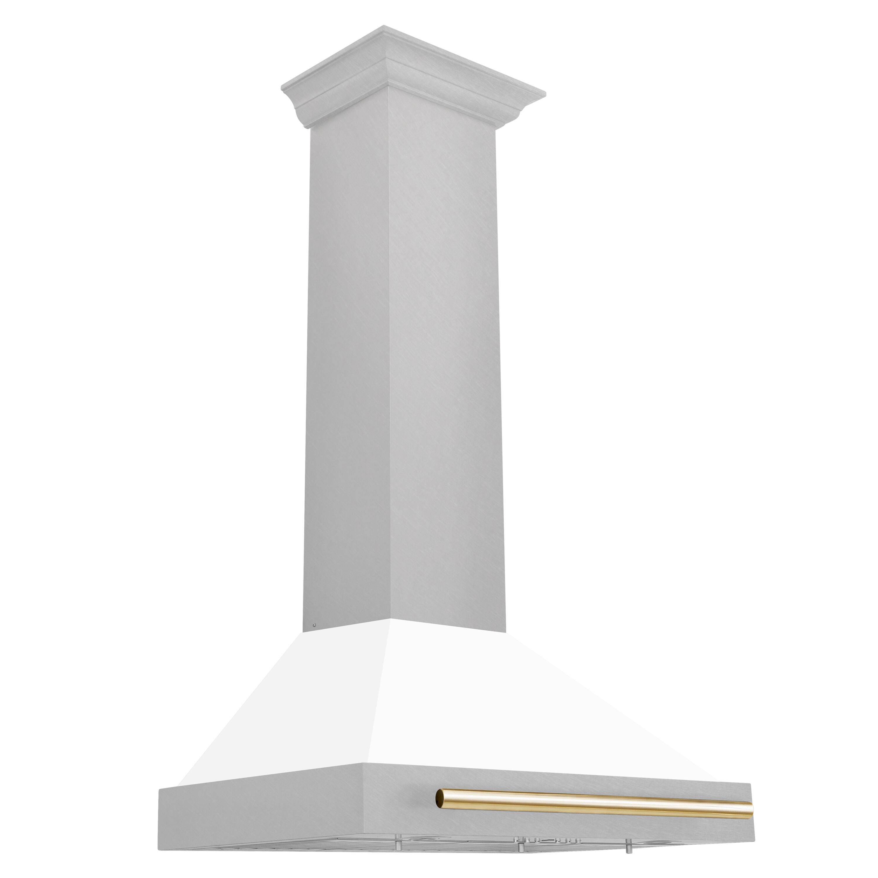 Back. ZLINE - Autograph 30 in. Convertible Satin Stainless Steel Wall Mount Range Hood with White Matte Shell and Polished Gold Handle - Stainless steel.