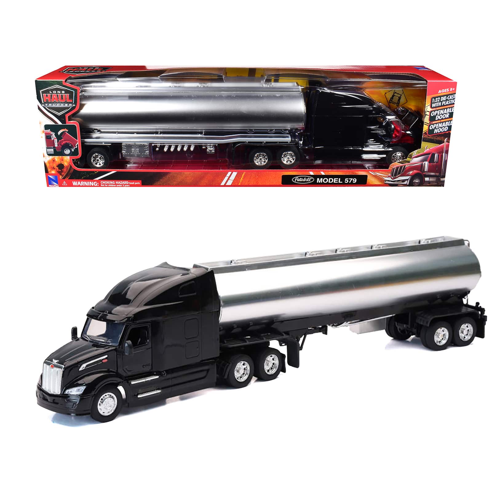 Peterbilt 579 Truck Black with Tanker Trailer Silver "Long Haul Truckers" Series 1/32 Diecast Model by New Ray