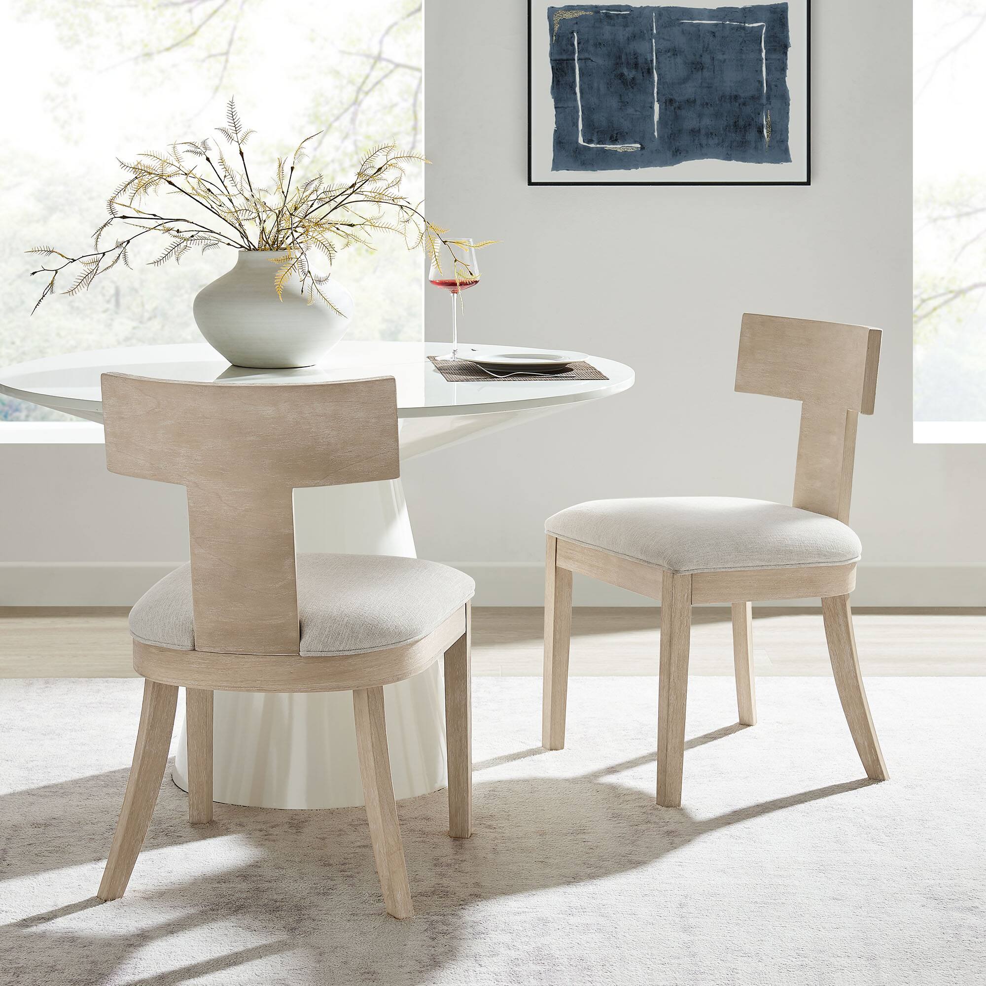 Alt View 5. Modway - Peregrine Wood and Fabric Upholstered Dining Chairs Set of 2 by Modway - White.