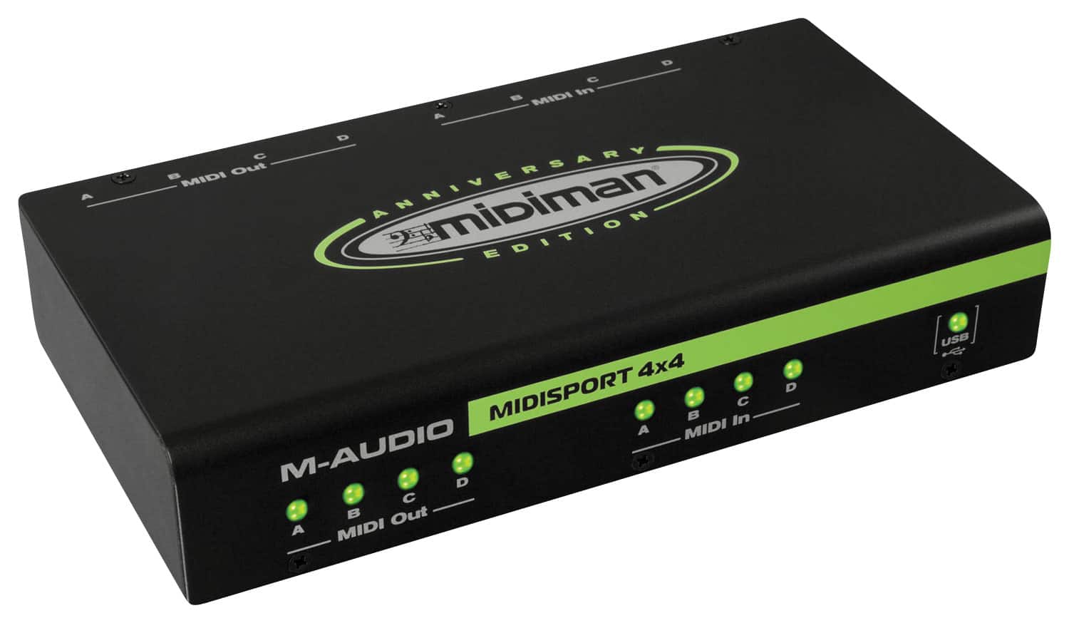 Front. M-Audio - MIDISPORT 4-In/4-Out MIDI Interface - Black.