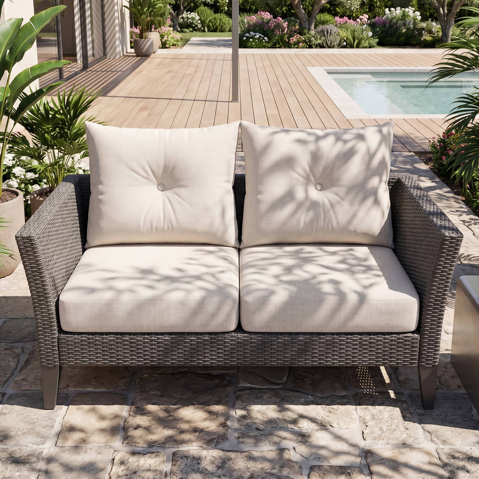 Alt View 5. Nuu Garden - 23 x 24 Inch Outdoor Olefin Chair Cushion Set, Tufted Design - Beige.