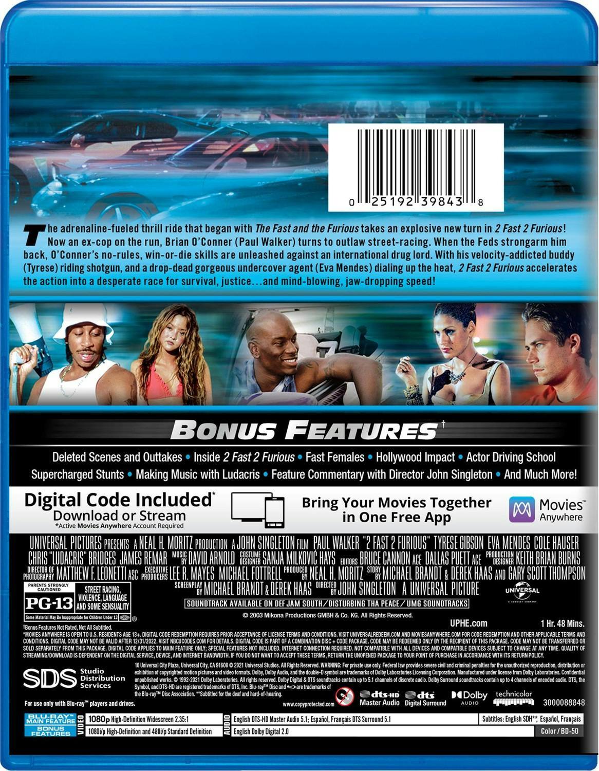 Back. 2 Fast 2 Furious (Digital) [Blu-ray].