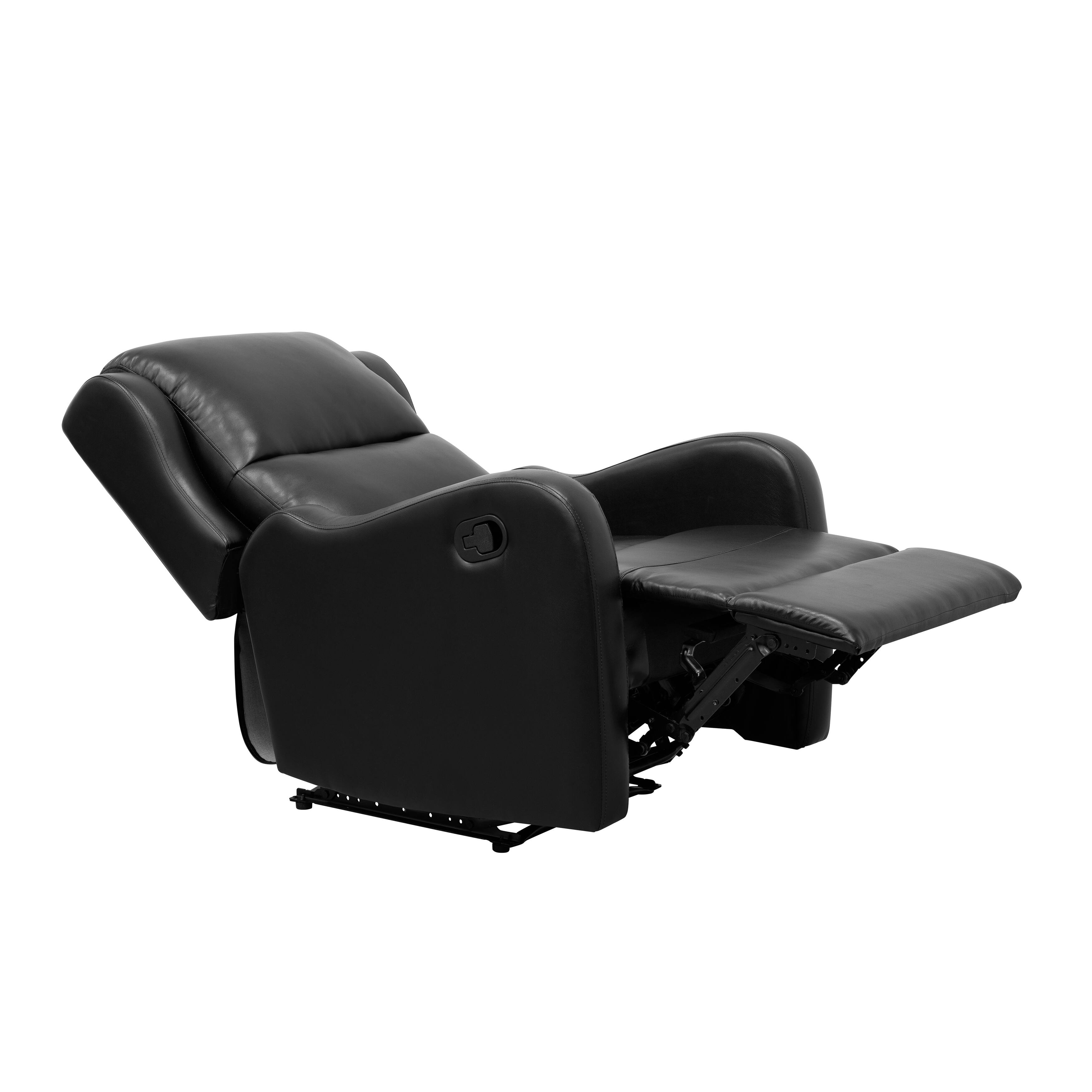 Back. TinyHomie - Black Reclining Chair 1pc Comfort Seating Faux Leather Upholstery Living Room Furniture Solid Wood - Black.
