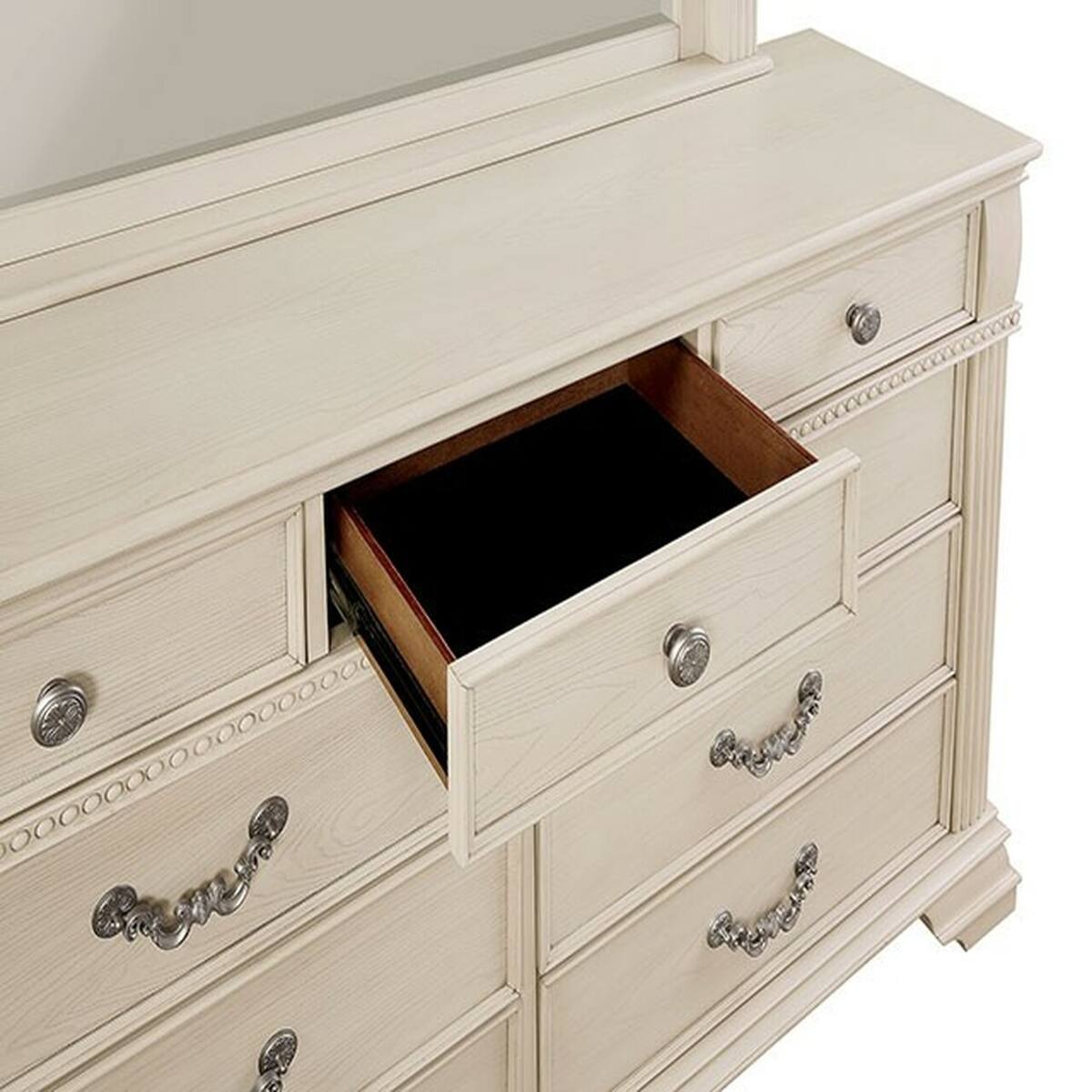 Alt View 2. Loheer - Loheer Antique White 3 Drawer Nightstand Solid Wood Bedroom Bedside Cabinet with USB Port - Antique White.