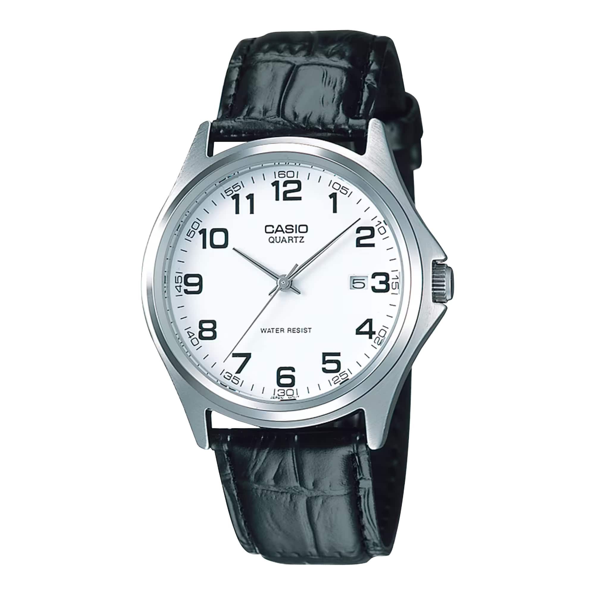 Casio - Men’s Silver Analog Watch with Leather Strap - MTP-1183E-7B - Black