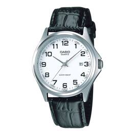 Casio - Men’s Silver Analog Watch with Leather Strap - MTP-1183E-7B - Black