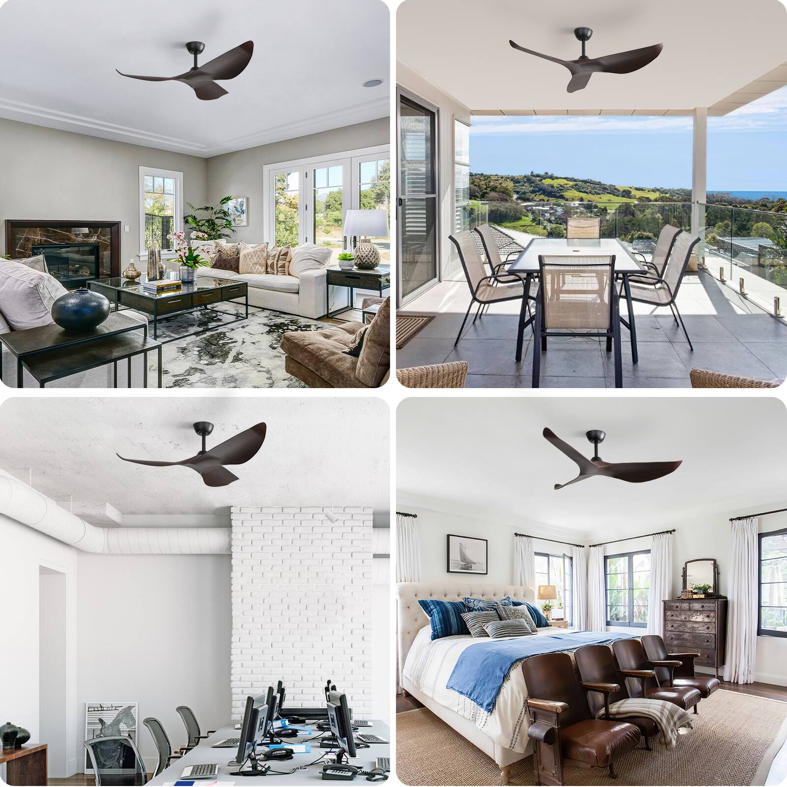 Alt View 5. Sofucor - 52 Inch Low Profile Ceiling Fan No Light Noiseless 6 Speed Bedroom Ceiling Fans with Unique & Irregular Blades - Black.