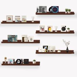BOMEDA - 6 Pack 36 in Picture Ledge Floating Shelves, Wooden Wall Shelves for Nursery, Living Room & Bedroom Decor Display - Walnut-like