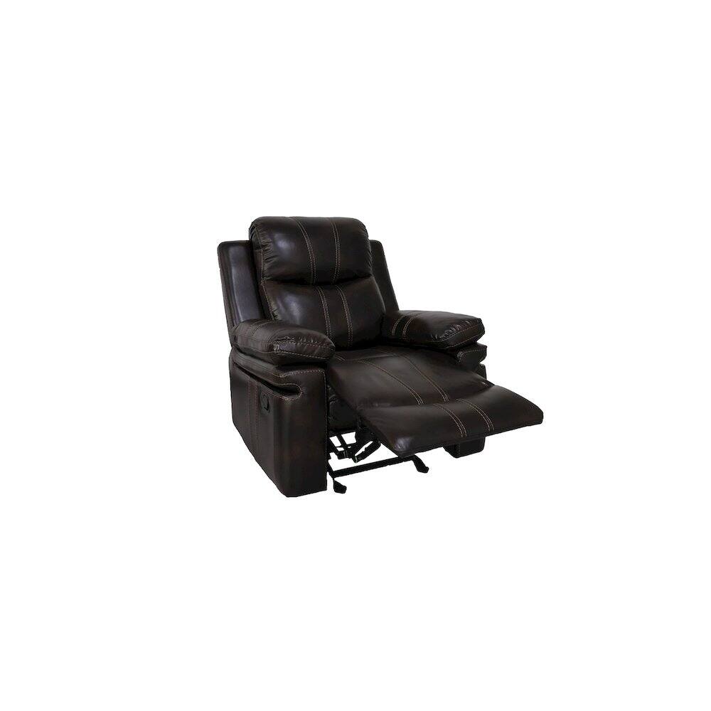 Angle. New Classic Furniture - Kellen Faux Leather Power Glider Recliner - Brown.