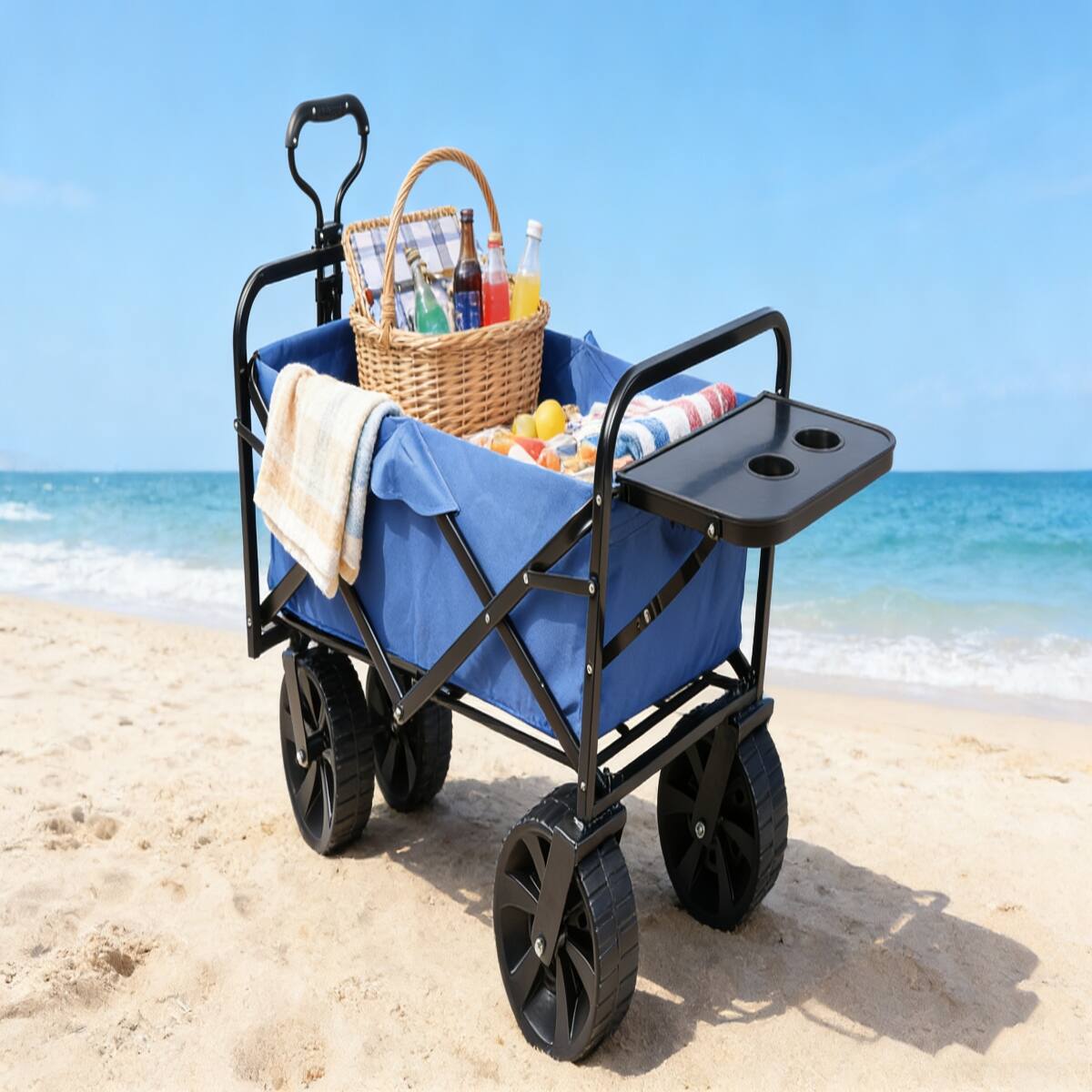Back. Loheer - Loheer Folding Garden Wagon, Blue Collapsible Steel Utility Cart with 150 lb Capacity.