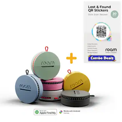 Lost & Found QR Stickers
Stick. Scan. Recover.
30 pack
SCAN ME
roam roam IF FOUND roam
Global Recovery
Instant Alerts
Contact Privacy
Water-Resistant
roam No App Needed smart tracker
Combo Deals
Works with Apple Find My
Works with Android Find Hub