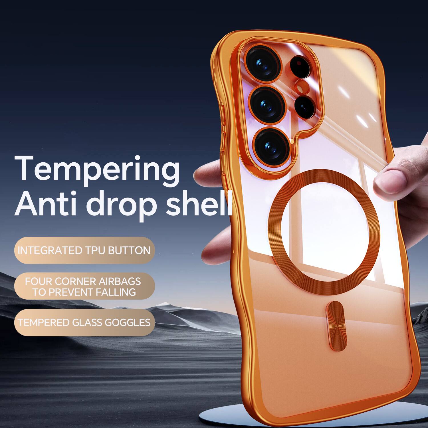 Tempering Anti drop shell  
INTEGRATED TPU BUTTON  
FOUR CORNER AIRBAGS TO PREVENT FALLING  
TEMPERED GLASS GOGGLES