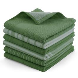 Lux Decor Collection - 6-Piece 100% Cotton Kitchen Towel Set 16x26, Highly Absorbent Terry Dish Towels, Soft & Durable, Striped & Waffle Design - Green