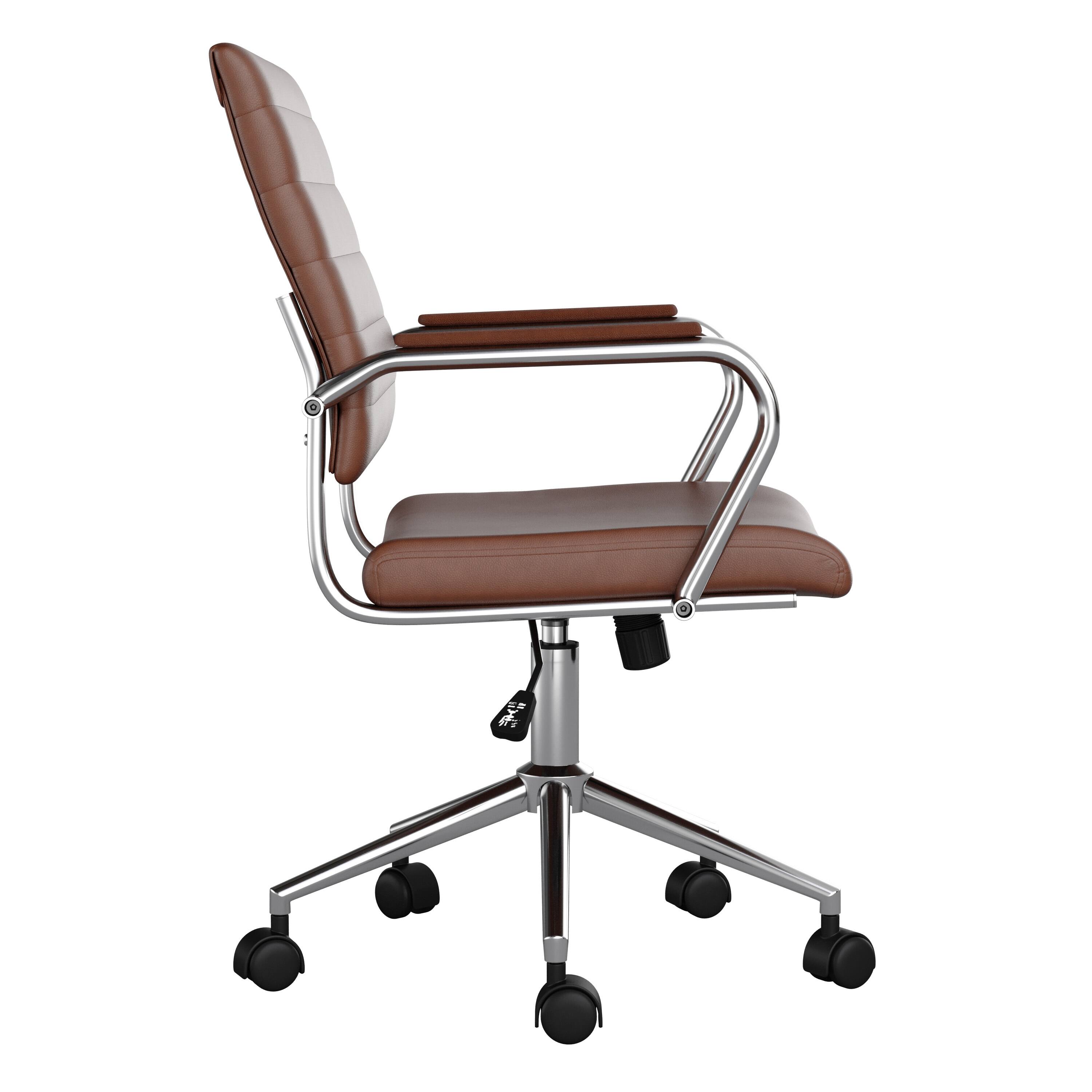 Alt View 21. Martha Stewart - Piper Ribbed Faux Leather Office Chair - Saddle Brown Faux Leather/Polished Nickel.