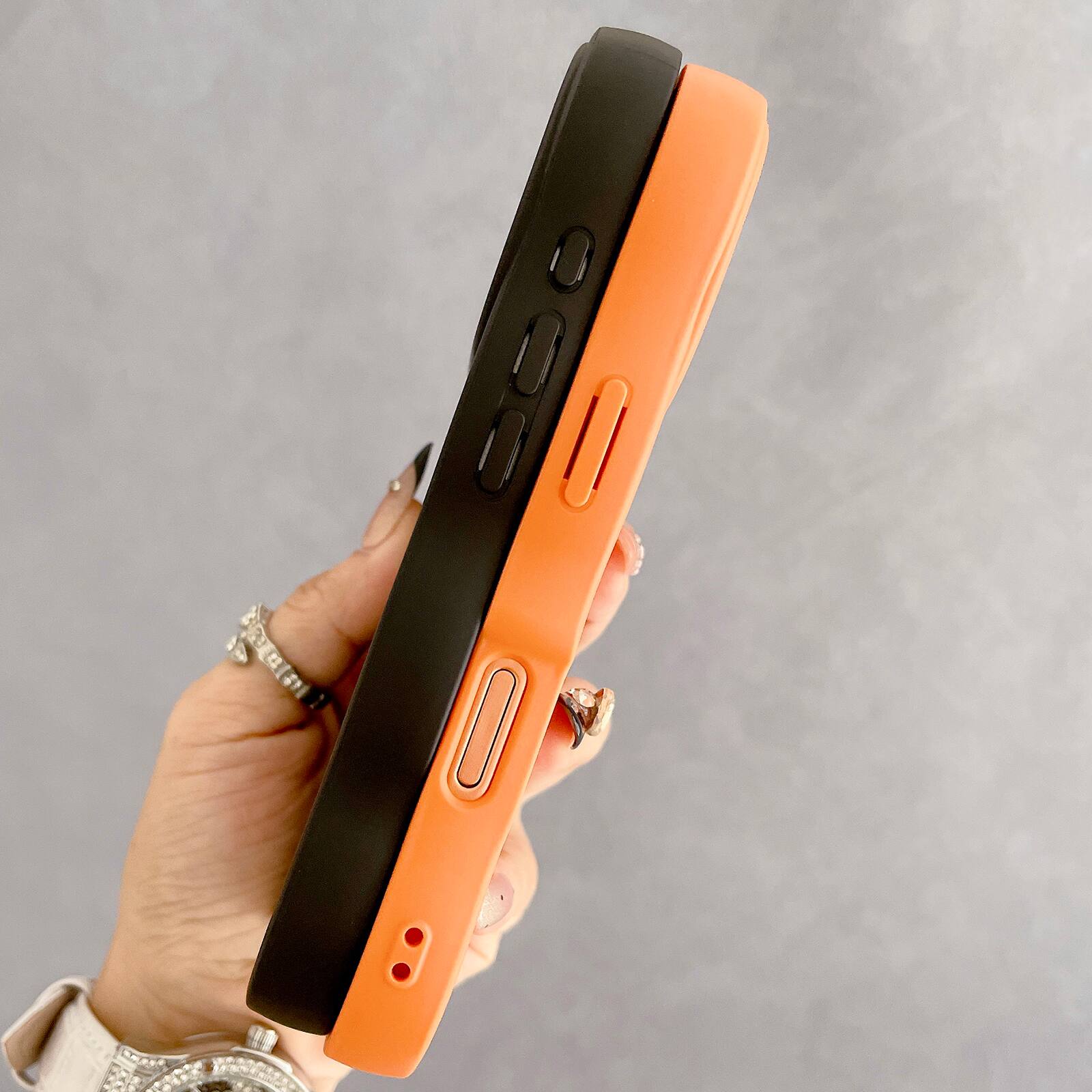 Back. Dteck - Curly Wavy Frame Case for iPhone 17 Pro Max, Compatible with MagSafe, Shockproof Translucent Frosted Back Phone Cover - Orange.