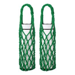 Unique Bargains - 2pcs Crochet Water Bottle Carrier Bag, Handwoven Cotton Rope with Braided Handle for Travel - Dark Green