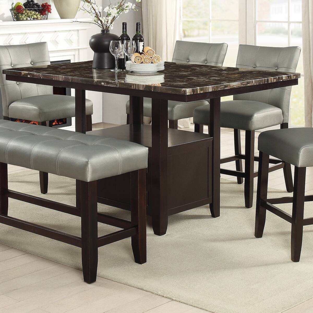Loheer Counter Height Dining Table, Faux Marble Top, Rectangular ...