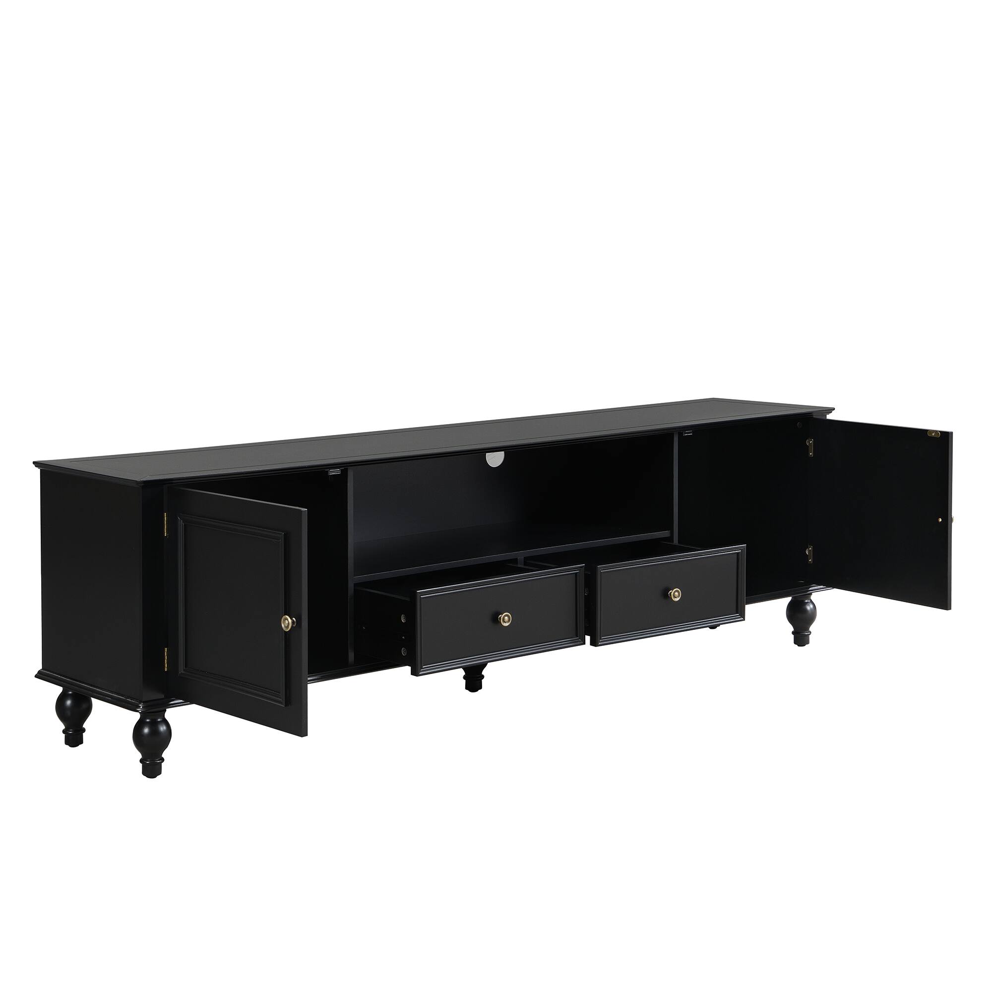 Back. Bestier - 70.9'' Modern TV Stand for TVs up to 80 Inches, Entertainment Center with 2 Drawers and 2 Cabinets for Living room - Black.