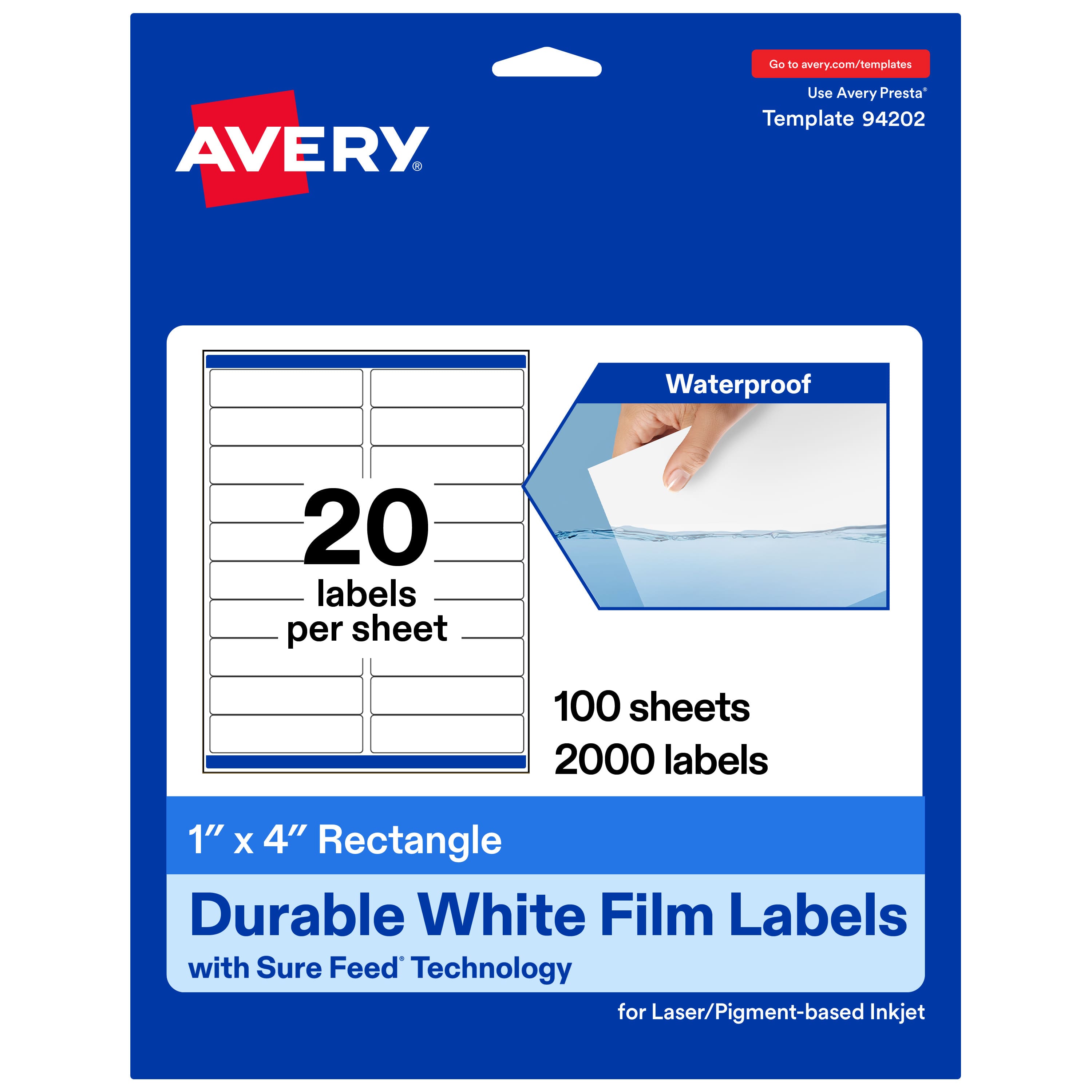 Avery - Durable Rectangle Labels, 1" x 4", 2000 Total - White