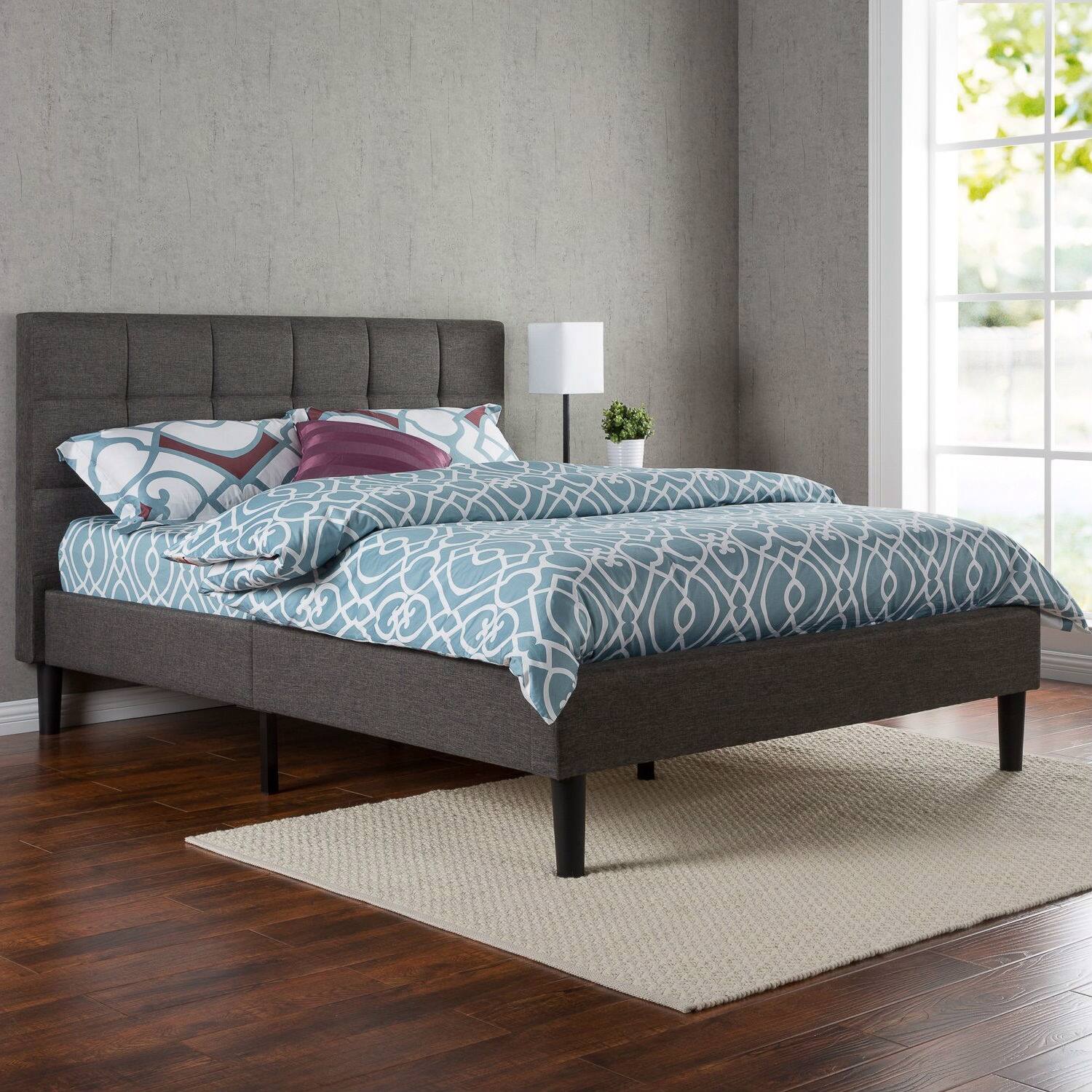 Angle. Hivvago - Hivvago Queen size Modern Classic Upholstered Platform Bed with Headboard - Dark Grey.