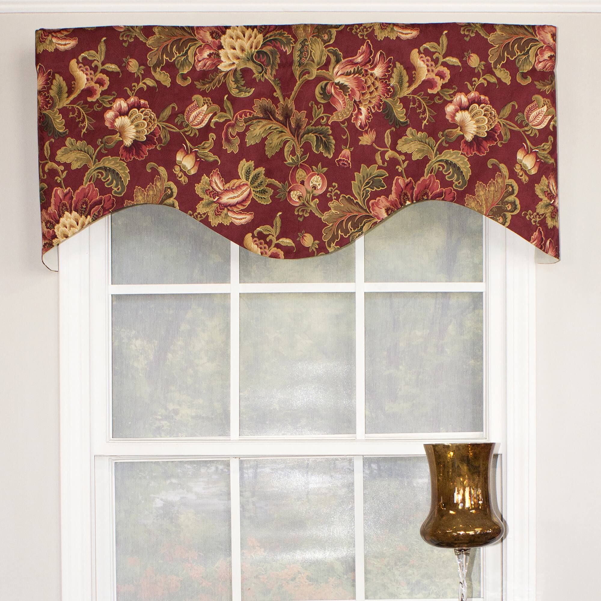 Angle. RLF Home - RLF Home Noblesse Cornice 3" Rod Pocket Valance 50" x 17" Multicolor - Ruby.