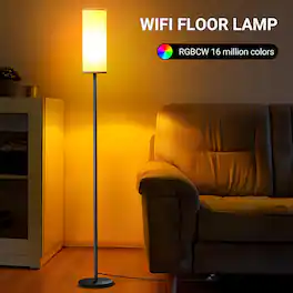 PRIMEPLUS - 10 W Fabric and Metal Smart WiFi Floor Lamp with RGBCW 16 Million Colors, App Control Voice Control for Living Room