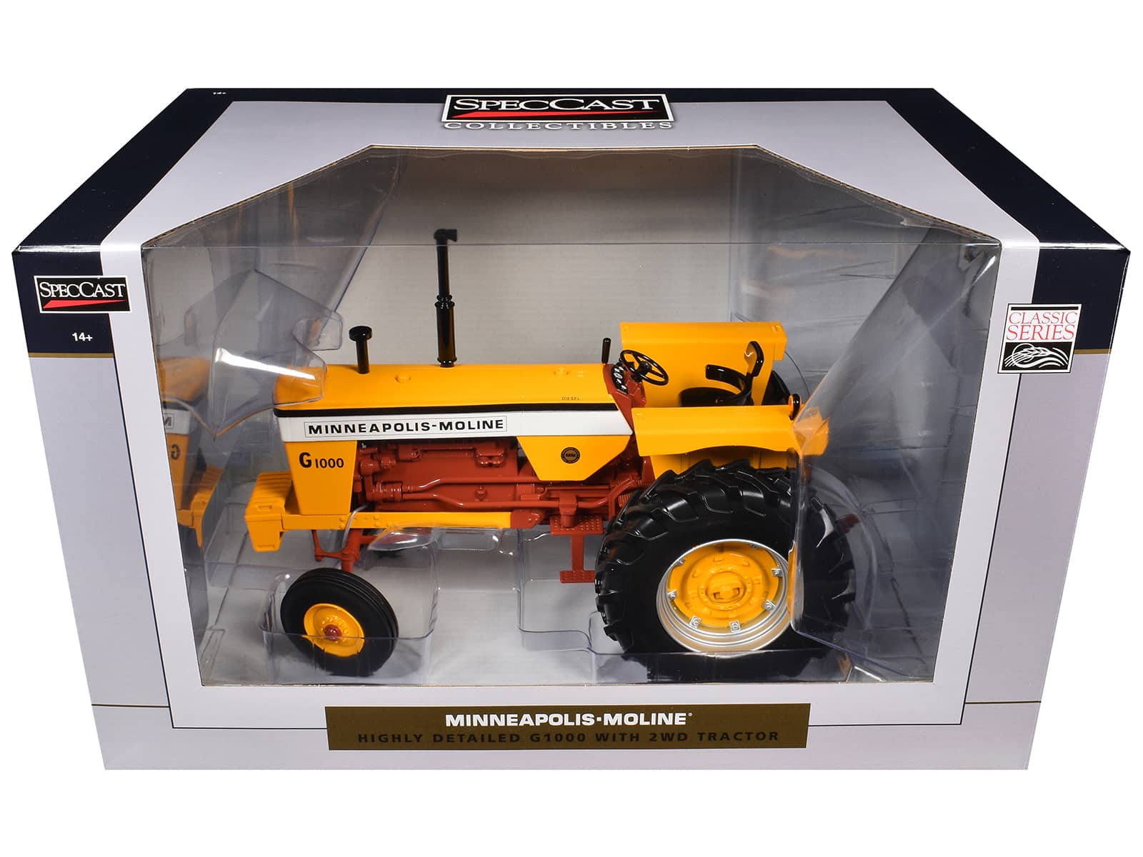 SpecCast Collectibles - Minneapolis Moline G1000 Open Station 2WD Tractor Yellow with Brown Frame "Classic Series" 1/16 Diecast Model SpecCast