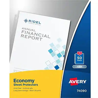 RIDEL ANNUAL FINANCIAL REPORT
50 PACK CLEAR
Economy Sheet Protectors
Acid-Free - Archival safe
Long-term storage - Won't lift print
AVERY 74090