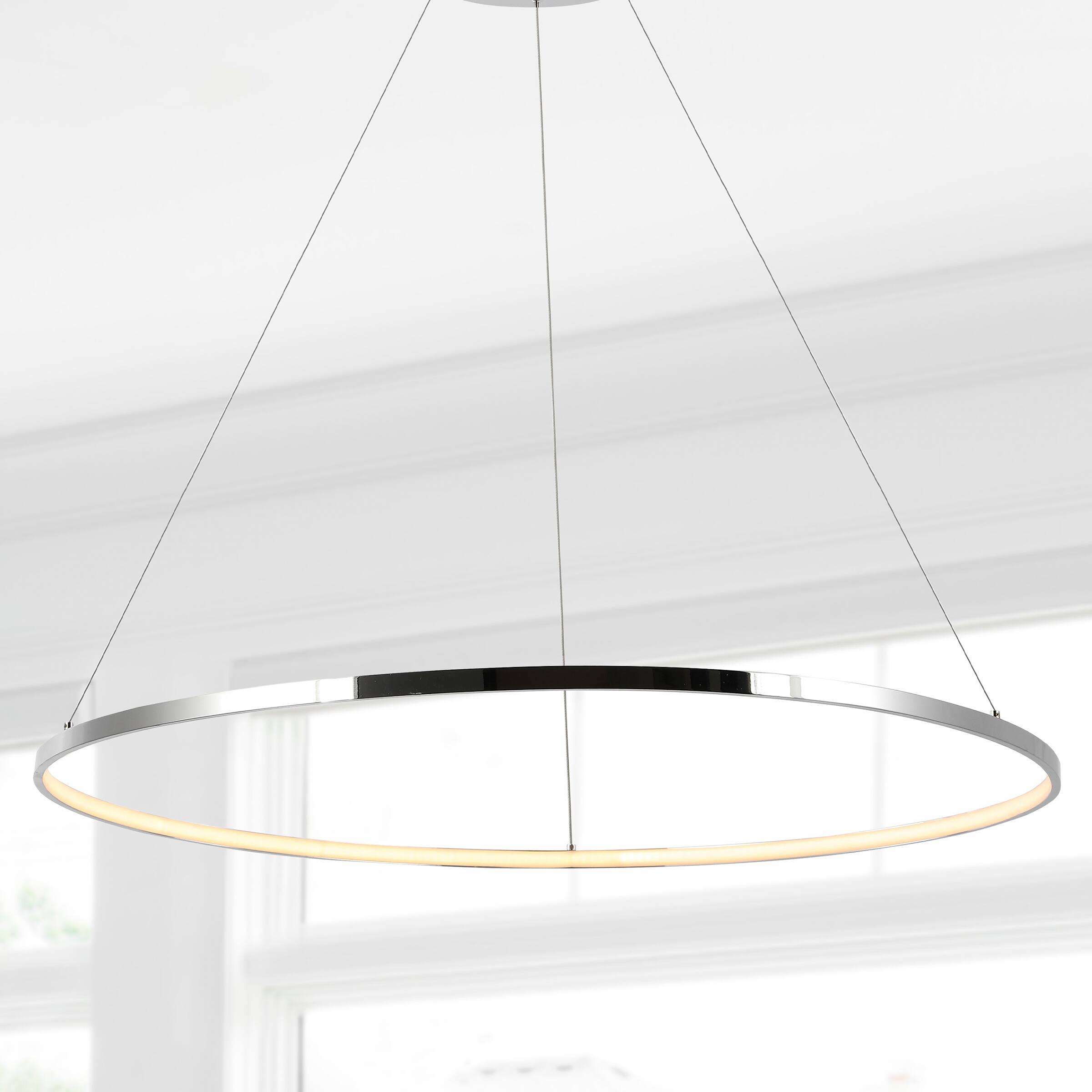 Alt View 1. Jonathan Y - Brice 35" Modern Contemporary Metal Round Integrated LED Pendant, Chrome - Chrome.