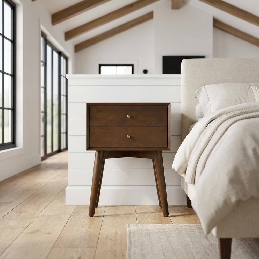 Alt View 4. FurniFact - Nightstand in MDF and Solid Poplar Wood with Veneer Finish for Bedroom Storage - Mahogany.
