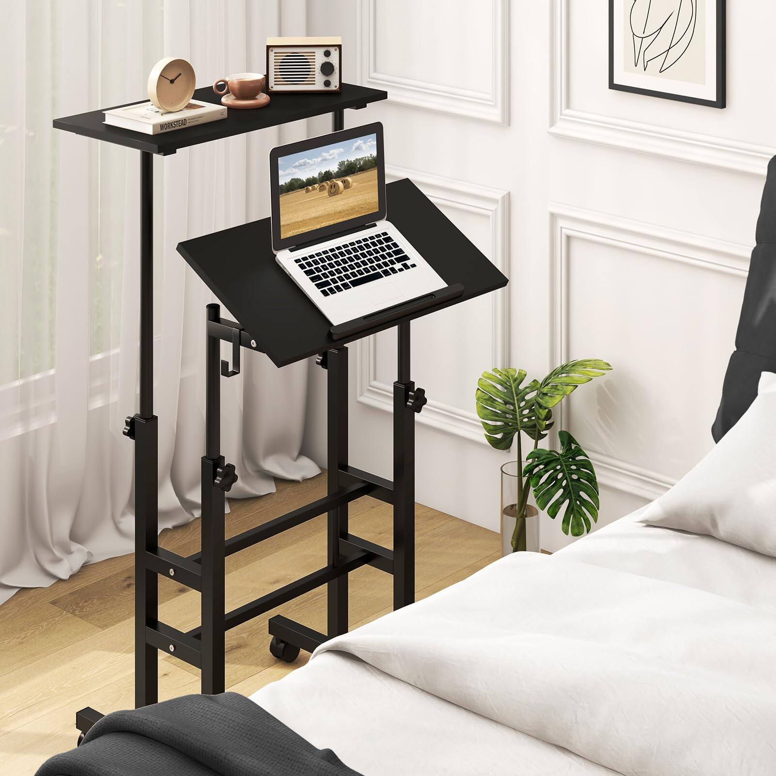 Alt View 8. Ecooso - Mobile Height-Adjustable Standing Desk with Wheels, Rolling Sit-Stand Workstation - Black.