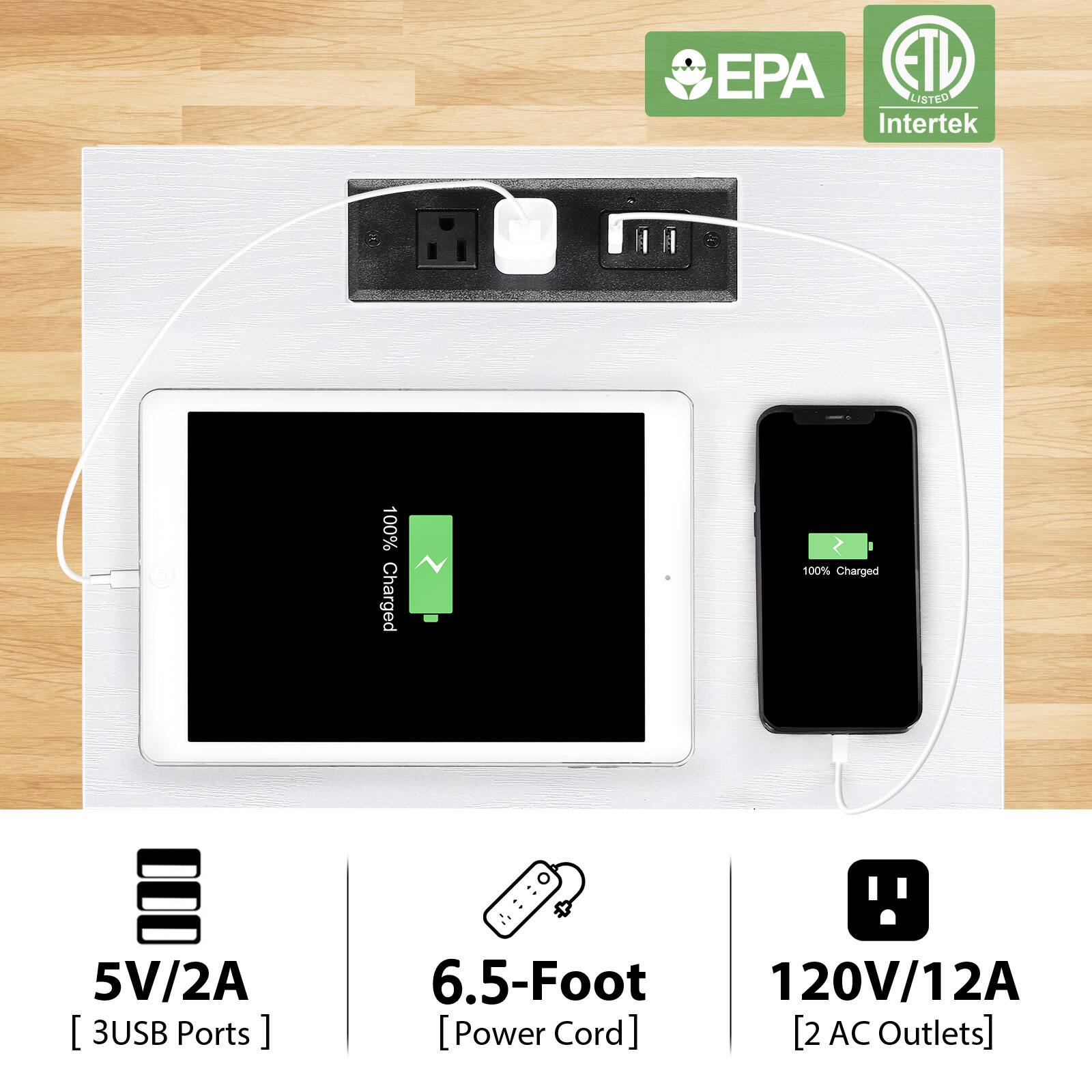 EPA ETL LISTED Intertek  
100% Charged  
5V/2A [3 USB Ports]  
6.5-Foot Power Cord  
120V/12A [2 AC Outlets]