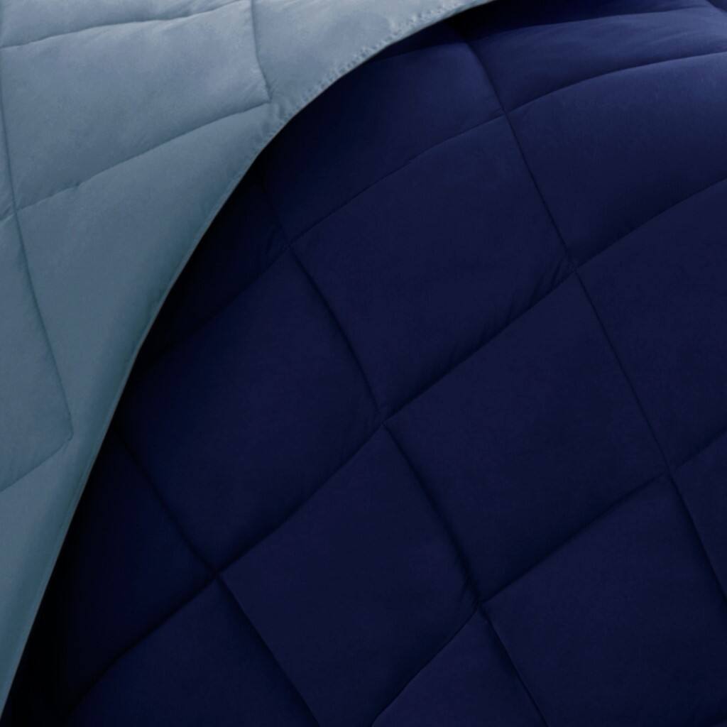 Alt View 5. Gracie Mills - Gracie Mills Vicente Reversible Diamond Quilt Down Alternative Comforter Set with 3M Scotchgard Protection - Navy/Light Blue.