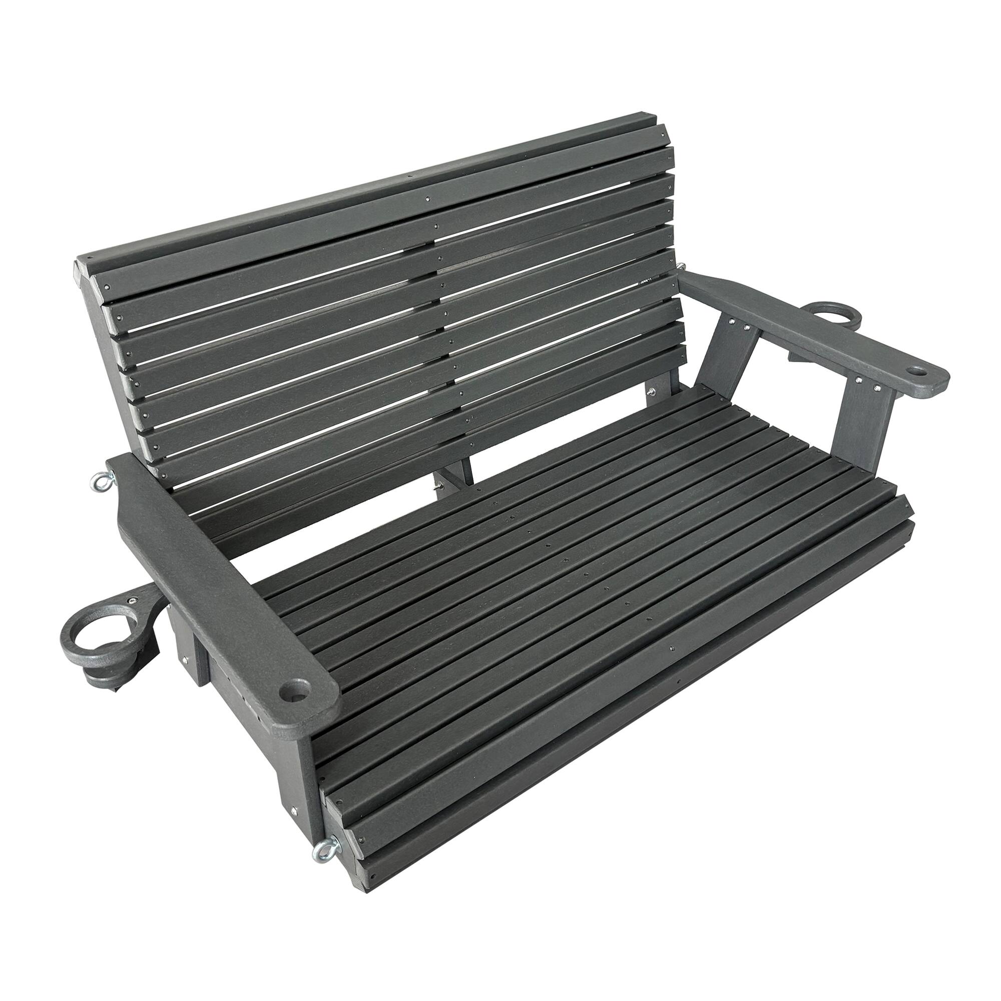 Angle. Fortune Candy - HDPE Porch Swing with Ergonomic Design, Ultra Weather-Resistant, Heavy Duty 1200 LBS, for Outdoor Patio Garden Yard - Gray.