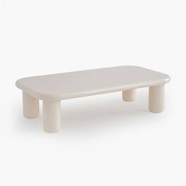 Acanva - Modern Coffee Tables with High Glossy Finish, Curved Edges, Accent Center Furniture for Living Room Home Office - Gloss Off-white