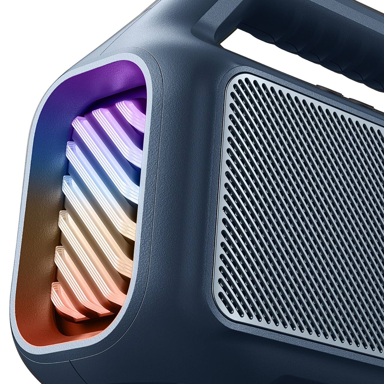 Angle. Soundcore - by Anker Boom 2 IPX7 Waterproof Floatable 80W Bluetooth Speaker with Subwoofer, BassUp 2.0, & Custom RGB Light Effects - Blue.