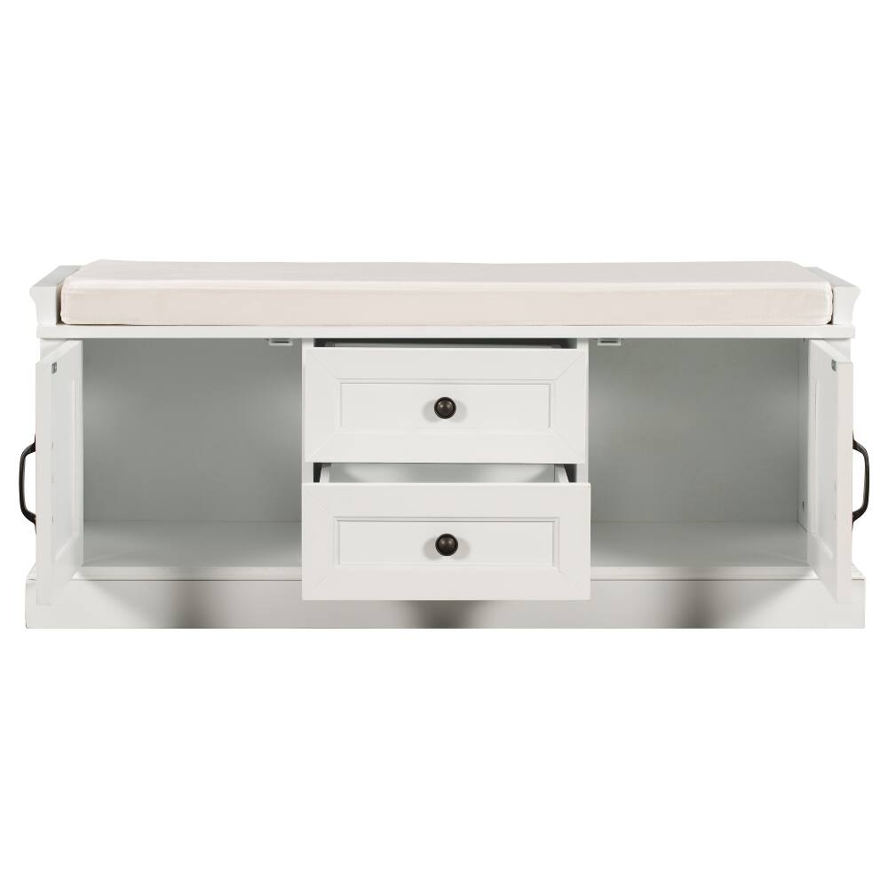 Alt View 2. Ropilly - Ropilly White Entryway Storage Bench with Drawers and Removable Cushion Wooden Shoe Bench for Mudroom Living Room - White.