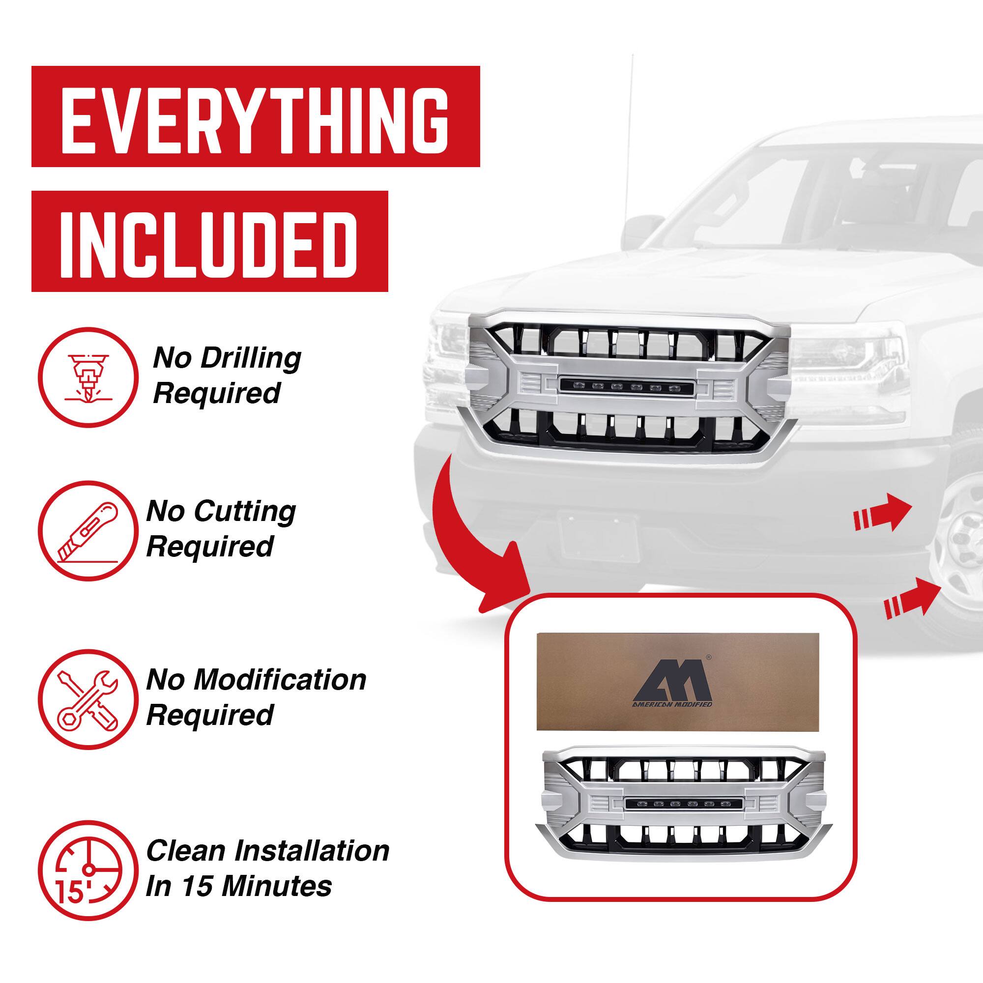 EVERYTHING INCLUDED

- No Drilling Required
- No Cutting Required
- No Modification Required
- Clean Installation In 15 Minutes